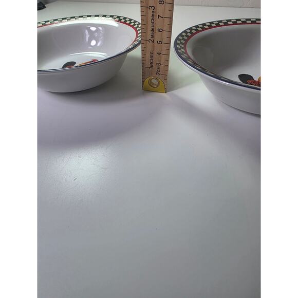 Set of 2- ELLA'S ROOSTER by International Red Checkered Border 6.5" Bowls - Picture 3 of 8